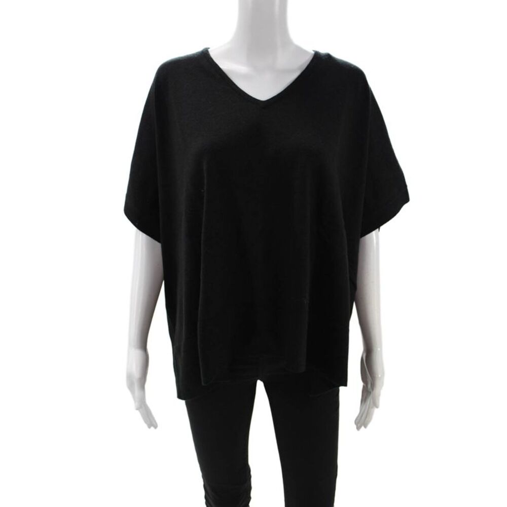 Renuar Women Basic V-Neck Short Sleeve Black Top Size M